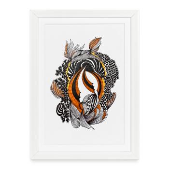 Motif de plumes abstrait noir orange - Affiche encadrée (27 × 37 cm) - blanc - Devant
