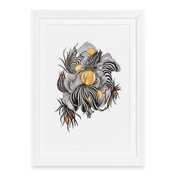 Noir Blossoms Accents d’orange - Affiche encadrée (27 × 37 cm) - blanc - Devant