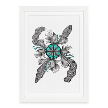 Flower Star Deco Teal - Framed poster (27 × 37 cm) - white - Front