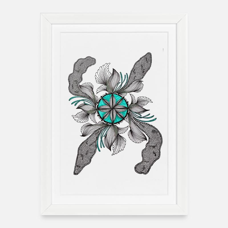 Flower Star Deco Teal - Framed poster (27 × 37 cm) - white