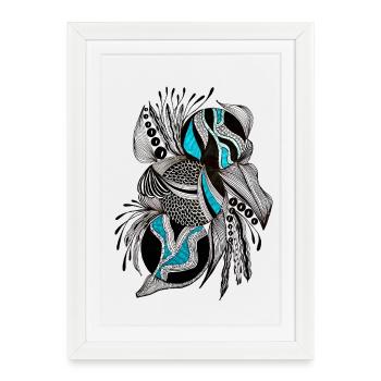 Motif d’écailles noirsturquoises - Affiche encadrée (27 × 37 cm) - blanc - Devant