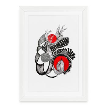 Monochrome flower circles with red - Framed poster (27 × 37 cm) - white - Front