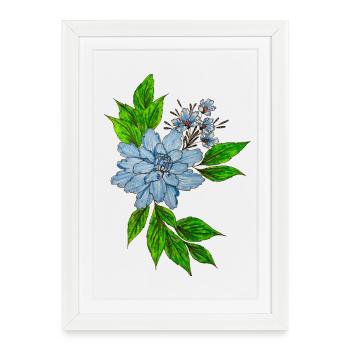 Bouquet de fleurs aquarelle bleu - Affiche encadrée (27 × 37 cm) - blanc - Devant