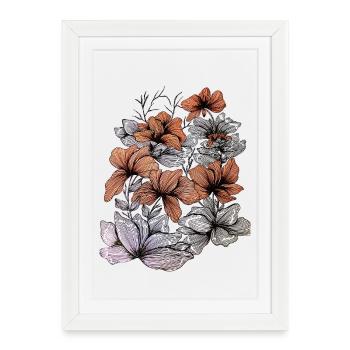 Flower Lines Brown Grey – Floral Design - Framed poster (27 × 37 cm) - white - Front
