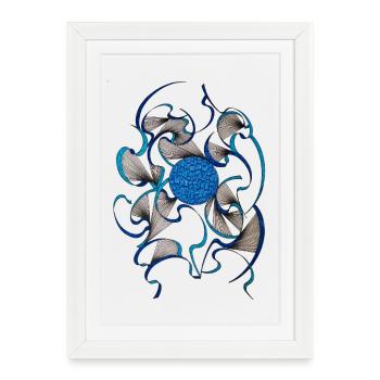 Blue Swirl Flower Pattern - Framed poster (27 × 37 cm) - white - Front