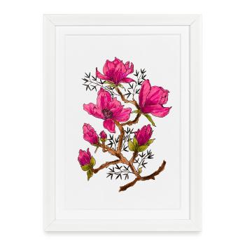 Magenta Magnolia Flower Magic - Framed poster (27 × 37 cm) - white - Front