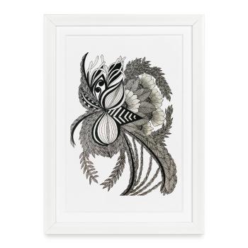 Monochrome Flower Branches Ornament - Framed poster (27 × 37 cm) - white - Front