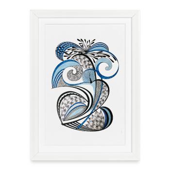 Feuilles tourbillonnantes bleu-noires - Affiche encadrée (27 × 37 cm) - blanc - Devant