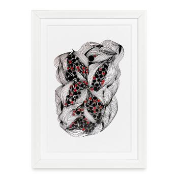 Black and white leaf pattern with red berries - Framed poster (27 × 37 cm) - white - Front