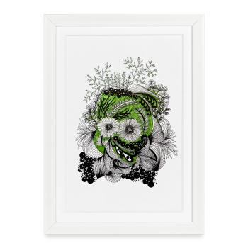 Ornement en forme de cercle de fleurs vert - Affiche encadrée (27 × 37 cm) - blanc - Devant