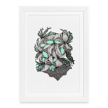 Accent menthe avec motif de fleurs en ligne - Affiche encadrée (27 × 37 cm) - blanc - Devant