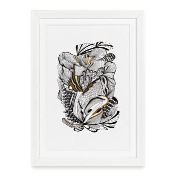 Accent doré du feuillage noir - Affiche encadrée (27 × 37 cm) - blanc - Devant