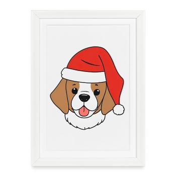 Dog with Christmas hat - Framed poster (27 × 37 cm) - white - Front