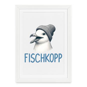 Moin Seagull Bird Fischkopp Hamburg Beanie Hat - Framed poster (27 × 37 cm) - white - Front