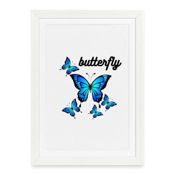 Blue Butterflies on Midnight Black - Framed poster (27 × 37 cm) - white - Front