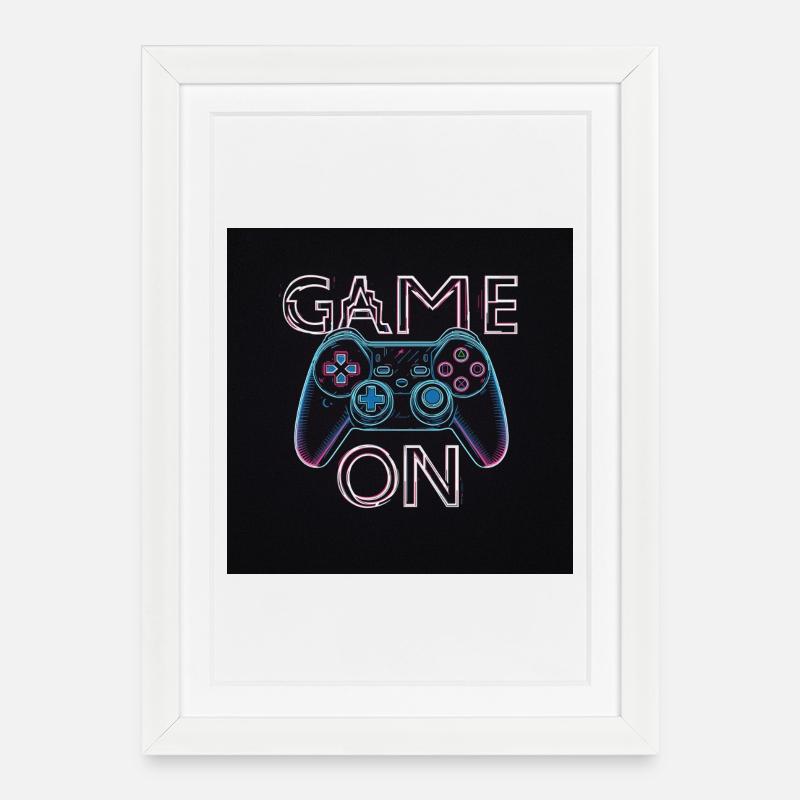 Neon Gaming Controller Design - Gerahmtes Poster (27 × 37 cm) - Weiß