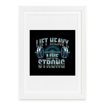 Haltère Lift Heavy Live Strong - Affiche encadrée (27 × 37 cm) - blanc - Devant