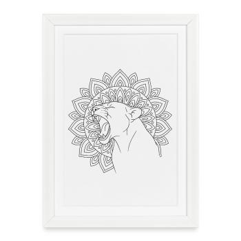 Roaring lion in mandala coloring page - Framed poster (27 × 37 cm) - white - Front