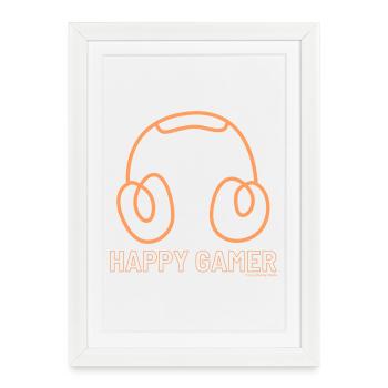 Happy Gamer – Cute Gaming Headset Graphic Tee - Framed poster (27 × 37 cm) - white - Front