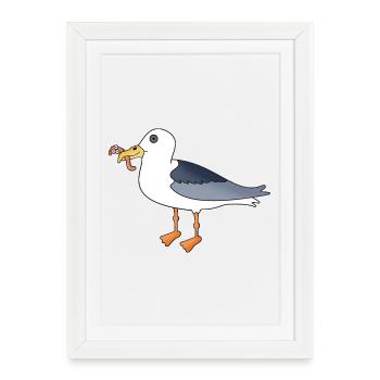 Mouette avec un ver dans le bec - Affiche encadrée (27 × 37 cm) - blanc - Devant