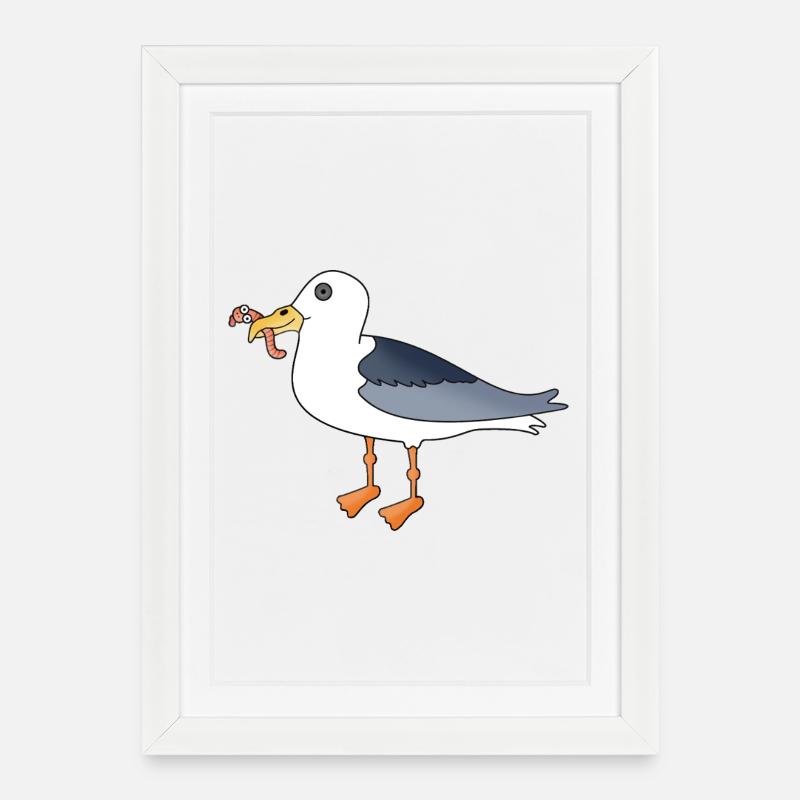 Moewe und Wattwurm Wattn Team - Gerahmtes Poster (27 × 37 cm) - Weiß