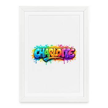 Graffiti  Charlotte Prénom cadeau idéal imprimable - Affiche encadrée (27 × 37 cm) - blanc - Devant