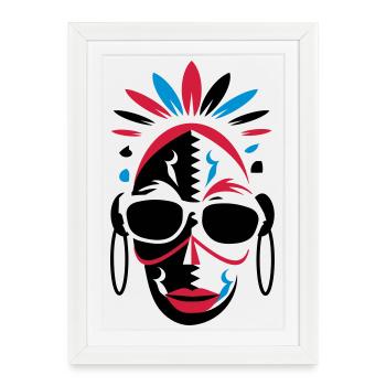 Un masque africain avec des lunettes de soleil - Affiche encadrée (27 × 37 cm) - blanc - Devant