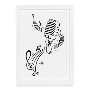 Musique, clé, microphone - Affiche encadrée (27 × 37 cm) - blanc - Devant