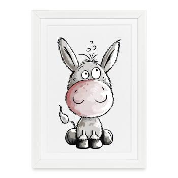 Petit âne - Bébé - Cadeau - Dessin animé - Affiche encadrée (27 × 37 cm) - blanc - Devant