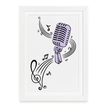 Music, clef with retro microphone - Framed poster (27 × 37 cm) - white - Front