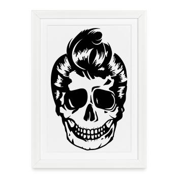 Crâne avec une coiffure de style rockabilly des années 50 - Affiche encadrée (27 × 37 cm) - blanc - Devant