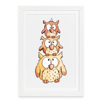 Three Little Owls - Framed poster (27 × 37 cm) - white - Front
