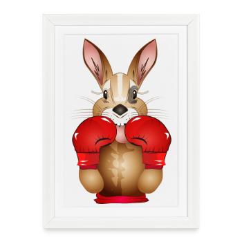 Lapin en boxeur avec des gants de boxe et un œil au beurre noir - Affiche encadrée (27 × 37 cm) - blanc - Devant