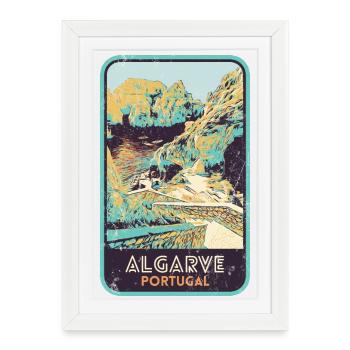 Retro badge, Algarve Portugal, beach summer sun - Framed poster (27 × 37 cm) - white - Front