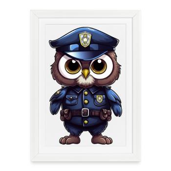 Hibou de la police - Affiche encadrée (27 × 37 cm) - blanc - Devant