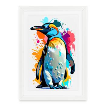 Manchot royal - Pingouin empereur coloré oiseau - Affiche encadrée (27 × 37 cm) - blanc - Devant