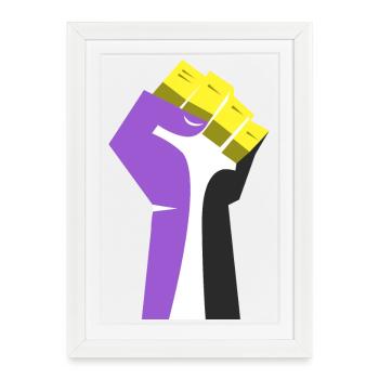 The Raised Fist (Purple, Yellow, Black, White) - Framed poster (27 × 37 cm) - white - Front