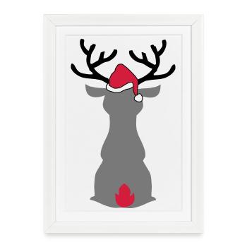 Moose with Christmas hat - Framed poster (27 × 37 cm) - white - Front