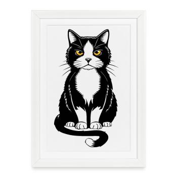 Image of a seated black cat - Framed poster (27 × 37 cm) - white - Front