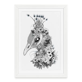 Majestic peacock with flower crown - Framed poster (27 × 37 cm) - white - Front