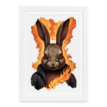 Lapin mystique en flammes - Affiche encadrée (27 × 37 cm) - blanc - Devant