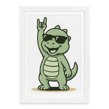 Dino rocks ! - Affiche encadrée (27 × 37 cm) - blanc - Devant