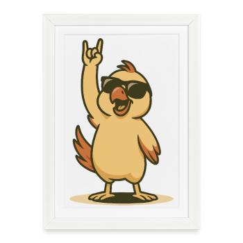 Cool Perroquet Poussin Rocker Style - Affiche encadrée (27 × 37 cm) - blanc - Devant