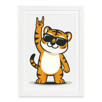 Le tigre se balance bruyamment - Affiche encadrée (27 × 37 cm) - blanc - Devant