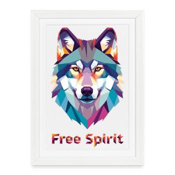 Geomorphic wolf with color explosion - Framed poster (27 × 37 cm) - white - Front