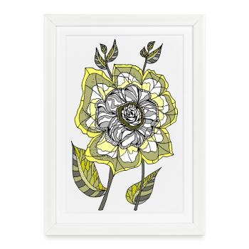 Rose abstraite dans les tons jaunes et gris - Affiche encadrée (27 × 37 cm) - blanc - Devant