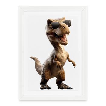T-Rex Tyrannosaurus Rex Dino Papa Dinosaure - Affiche encadrée (27 × 37 cm) - blanc - Devant