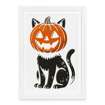 Motif de chat citrouille d'Halloween - Affiche encadrée (27 × 37 cm) - blanc - Devant