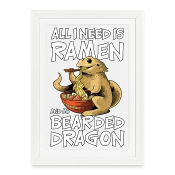 Dragon barbu mangeant des nouilles ramen Propriétaire de dragon barbu - Affiche encadrée (27 × 37 cm) - blanc - Devant
