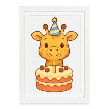 Giraffe with birthday cake - Framed poster (27 × 37 cm) - white - Front